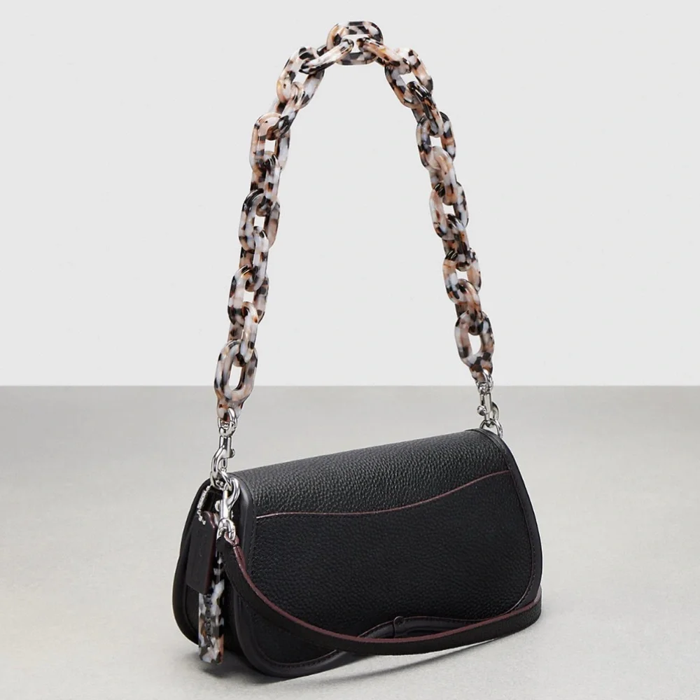 Coach Coachtopia Wavy Dinky Bag w Acrylic Chain & Strap Black Pebble Leather NWT - Picture 8 of 16